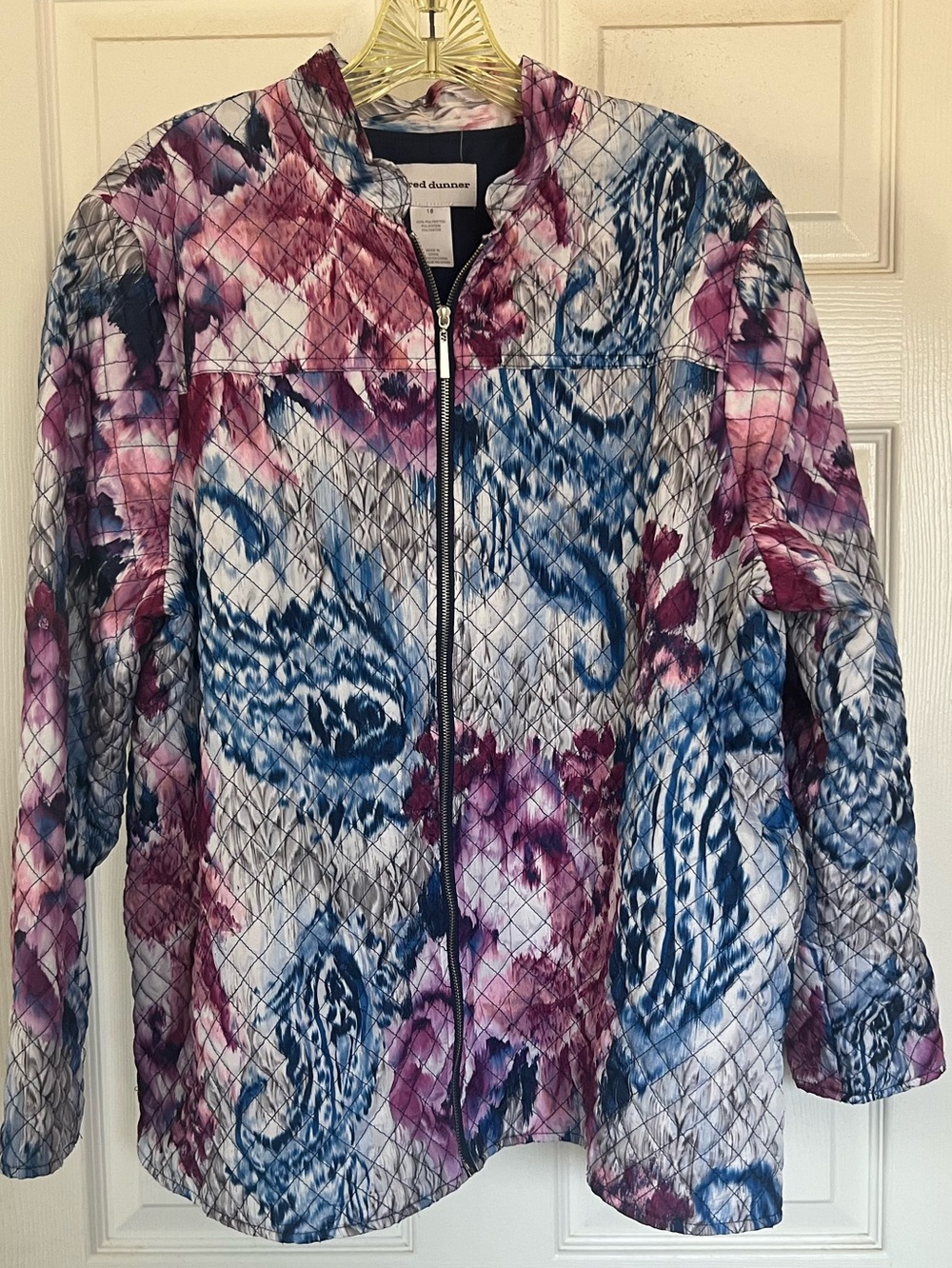 Alfred Dunner Autumn Harvest Quilted Zip Up Jacket Paisley Blue Purple 18 XXL